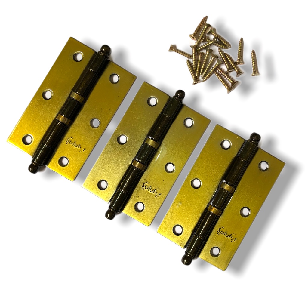 Dobradiças Porta Janela Madeira 3 1/2 C/anel Flo - Kit Com 21 Peças - Parafusos Inclusos - Cor Dourada Colonial