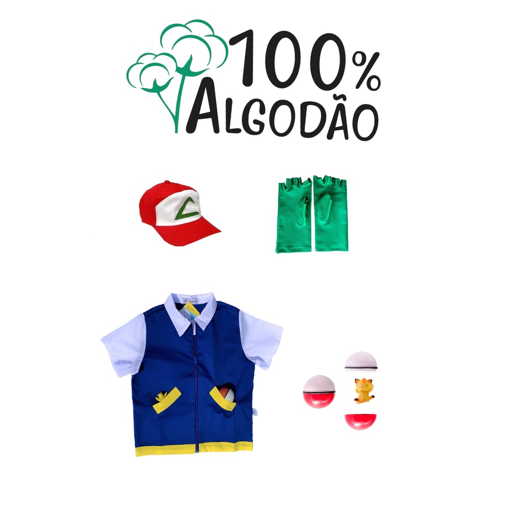 Fantasia Completa do Ash SEM CAMISETA, Treinador de POKÉMON - QUIMERA KIDS