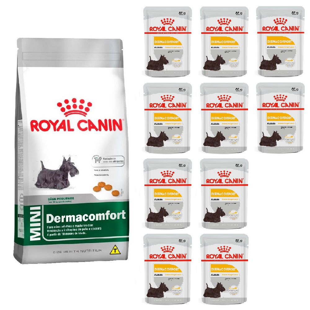 Kit Royal Canin Mini Adult Dermaconfort 1 kg e 10 Wet Royal Canin Dermaconfort 85g