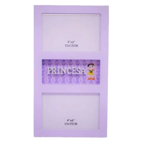 Porta Retrato Duplo Princesa Magali 10x15cm Multi Fotos Quarto Infantil Lilás
