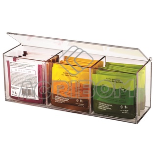 Caixa Porta Chá Organizador de Sachês Com 3 Nichos e Tampa Articulada em Acrílico Cristal - Acribom em Oferta na Shopee
