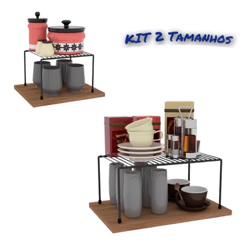 Kit 2 Tamanhos Organizador Armário Cozinha Prateleira Aramada 32,22 Cm