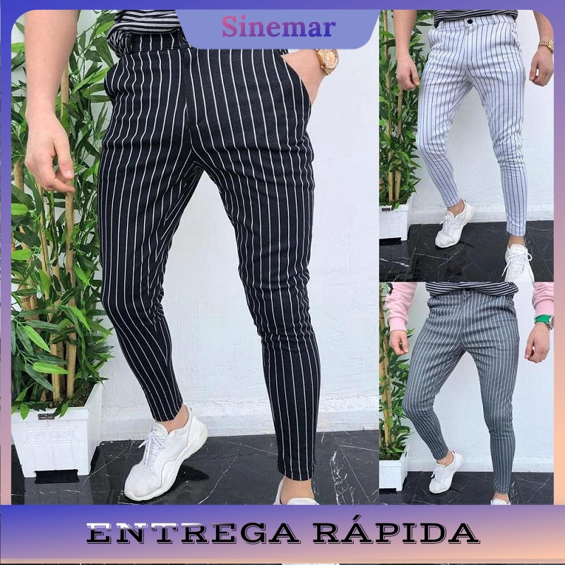 calça listrada vertical masculina