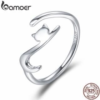 Anel De Prata Bamoer 925 De Gato Fino Scr220