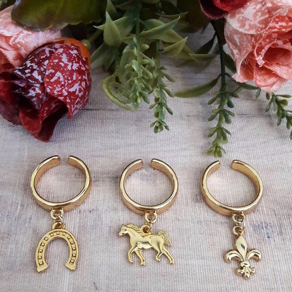 Anel Regulável Cavalo Ferradura Flor de Lis