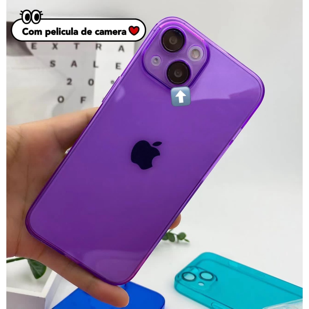Capa Capinha Silicone Fluorescente Neon C/ Proteção na Câmera para iphone 13 Mini, 13, 13 Pro e 13 Pro Max