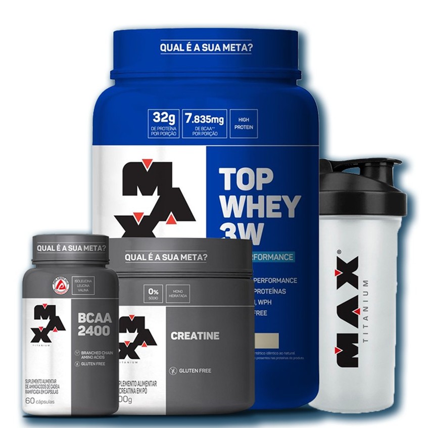 Kit Combo Titanium (Whey + Creatina + Bcaa + Coqueteleira) - Max Titanium