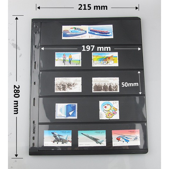 10 Folhas Para selos 5 Divisões Fundo Negro