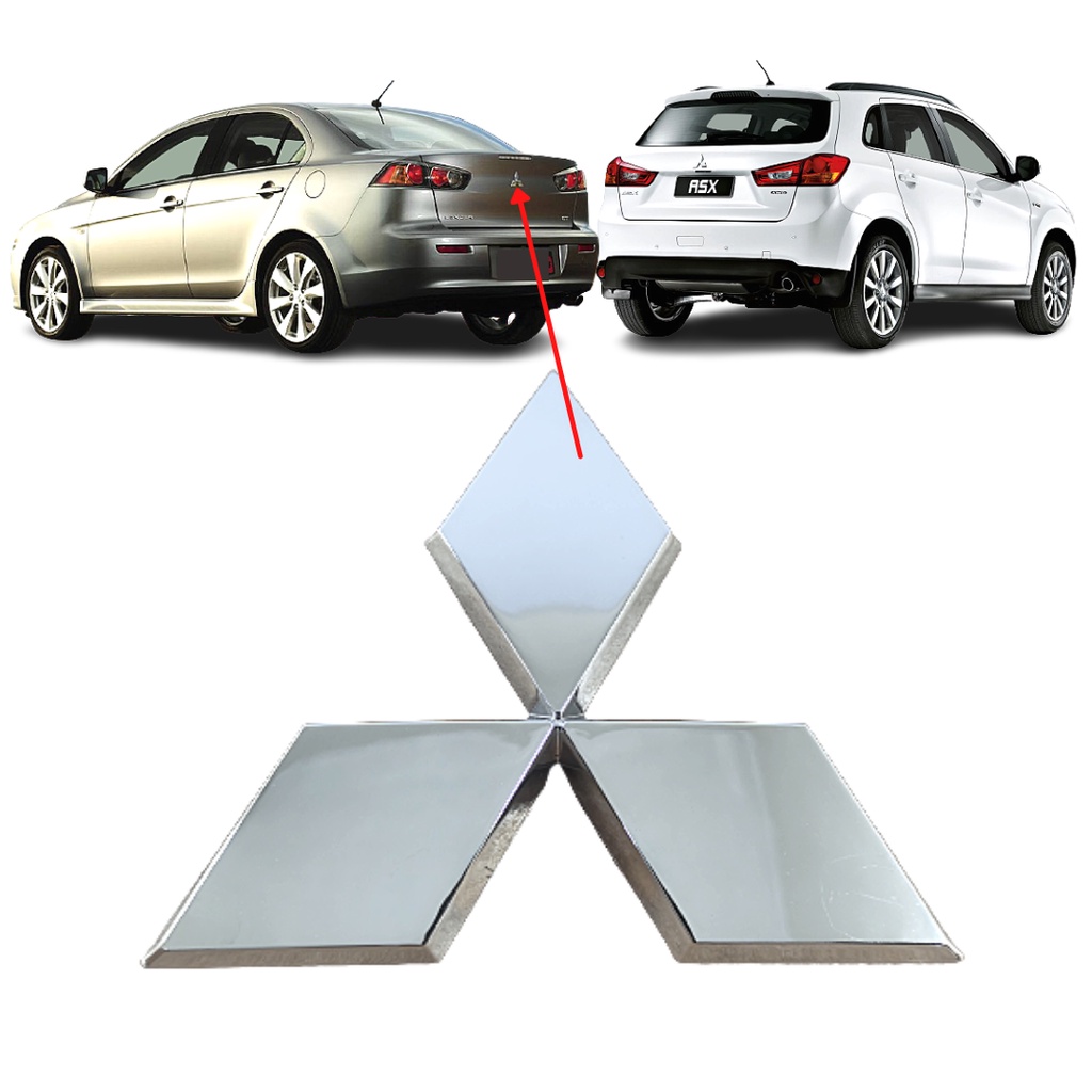 Emblema Traseiro Mala Mitsubishi  Asx E Lancer 2011 2012 2013 2014 2015 16 2017 2018 CROMADO ADESIVO