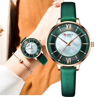 CURREN Relógio De Pulso Feminino De Quartzo Verde De Luxo De Couro Elegante À Prova D