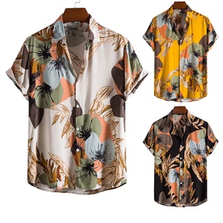Masculina Vintage Fashion Colarinho Com Botão Para Cima Camisa Polo Floral Original Verão Casual Folgada Manga Curta Havaí Plus Size
