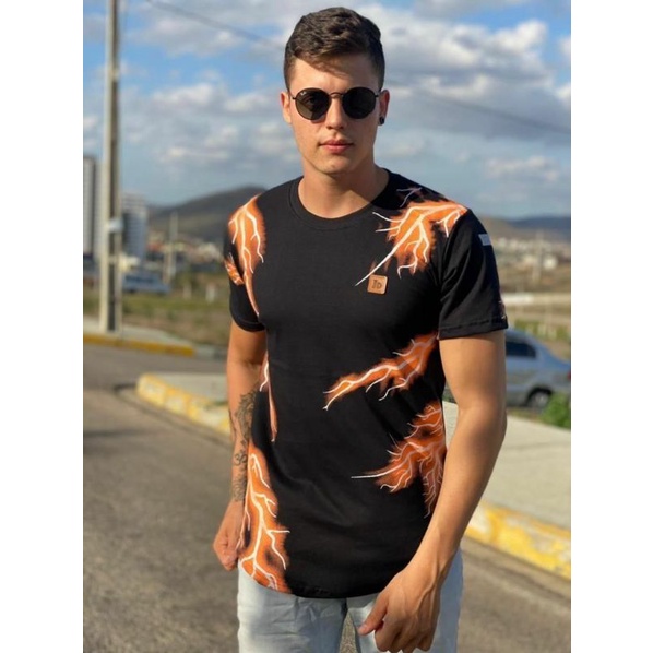 Camisa longline ,masculina camisetas estampada. néon camiseta de manga estampada