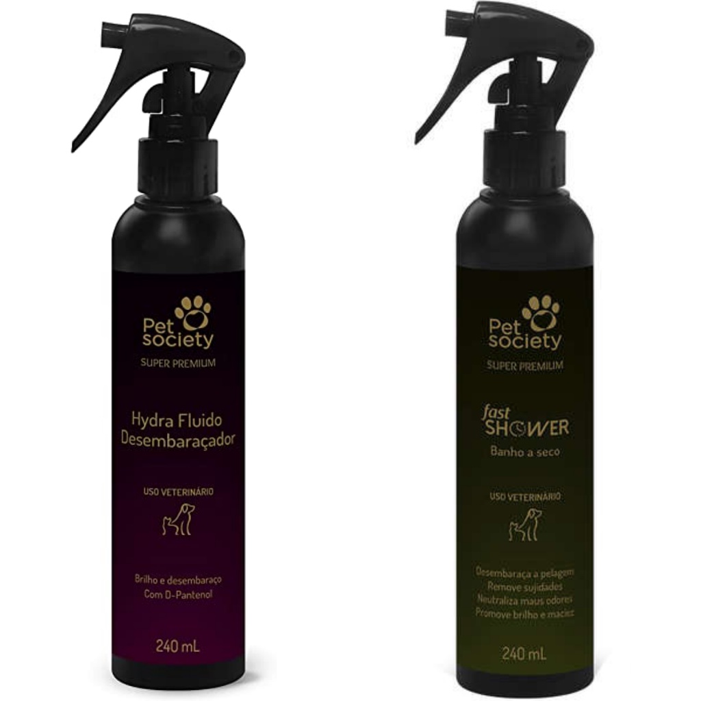 KIT Hydra 1 Fluido Desembaraçador + 1 Banho a Seco 240ml PETSOCIETY shitzu Cães - Pets