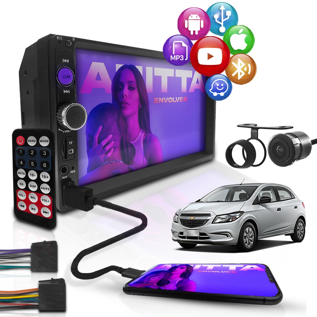 Kit Central Multimídia Mp5 2 Din Gm Onix Joy 2019 Espelha Câmera de Ré