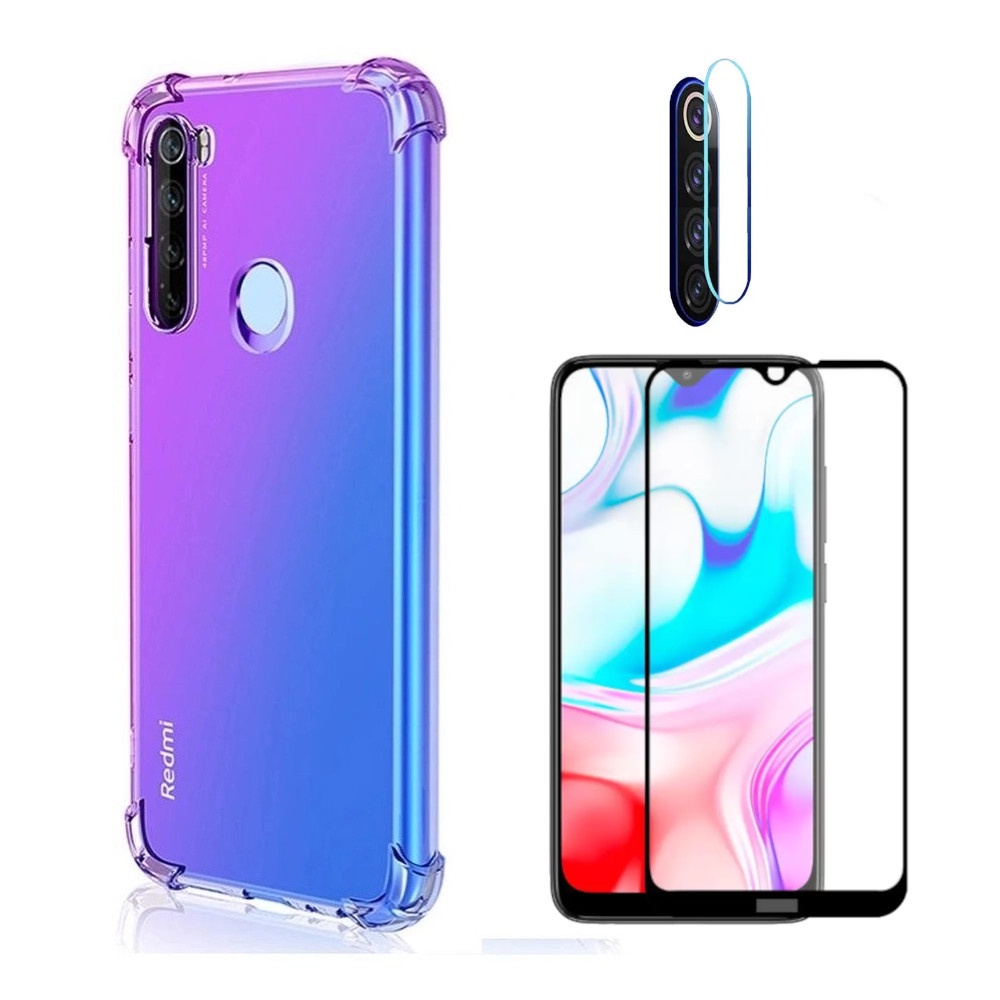 Kit 3 Em 1 Para Celular Xiaomi Redmi Note 8 Capa Película Tela 3d 5d 9d