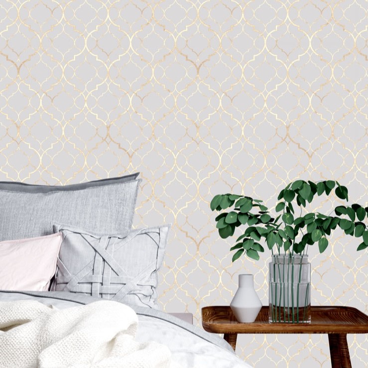 Papel de parede clássico Marrocos em tons de Cinza e Gold Para Quartos e Sala 2,50 mts em Oferta na Shopee