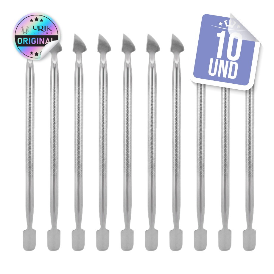 Kit 10 Espátula Dupla Empurrador Inox Profissional Manicure E Pedicure