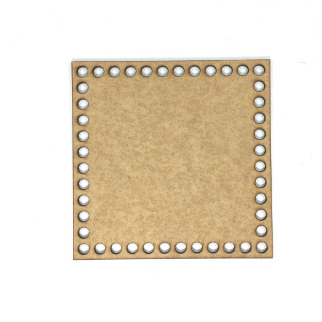 Base de Crochê Quadrada Cesto Fio Malha MDF Cachepôt 15x15 cm - Furo 6mm