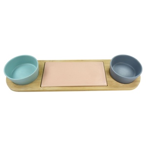 CJ PETISQUEIRA C/BANDEJA BAMBU 2 POTES E MINI BANDEJA-AZUL ROSA E VERDE