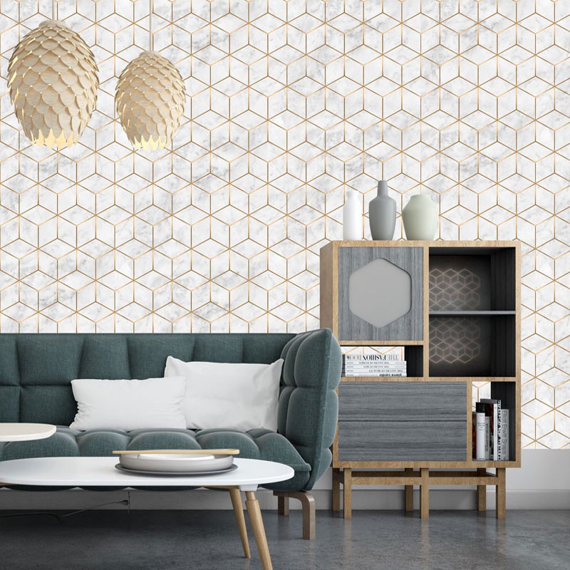 Papel de parede Diamond Zara Gold Mármore Cubo em Oferta na Shopee