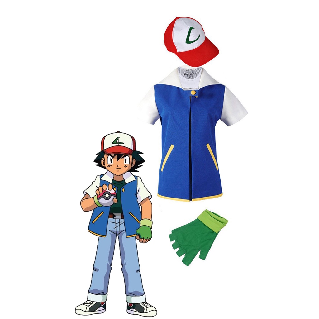 Fantasia Cosplay Ash Satoshi Pokémon Clássico Infantil Original Anime