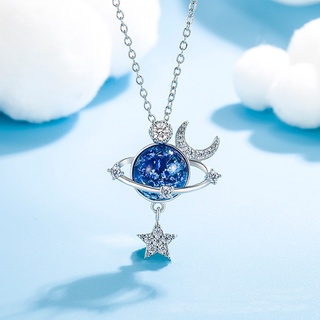 Colar Feminino De Prata s925 Com Estrela Lua Universo Planeta Incrustada zircon