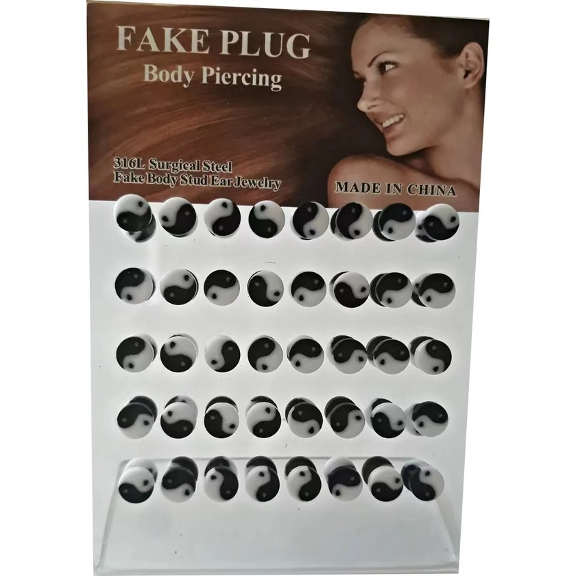 Atacado Display 20 pares Brinco Falso Alargador Yin Yang em Oferta na Shopee