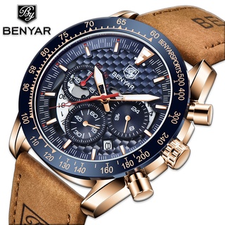 BENYAR Top Brand New Men Relógios De Couro De Luxo Cronógrafo De Quartzo Esportivo À Prova D
