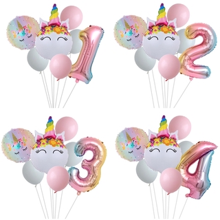 7 Pçs/set Unicórnio Balões De Látex Gradiente Número Da Folha Globos 1 2 3rd Feliz Aniversário Decorações Do Partido em Oferta na Shopee