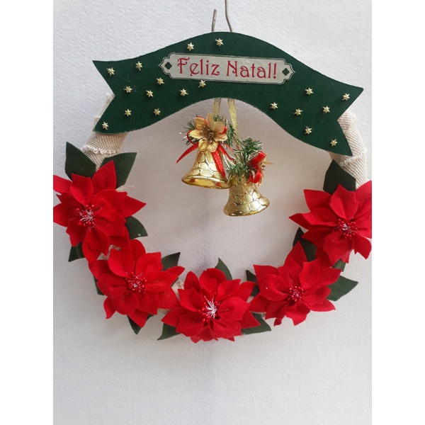 Guirlanda Natal com Flores Vermelhas e Placa MDF Artesanato Feito à Mão -  Enfeite de Porta - Decoração de Natal | Shopee Brasil