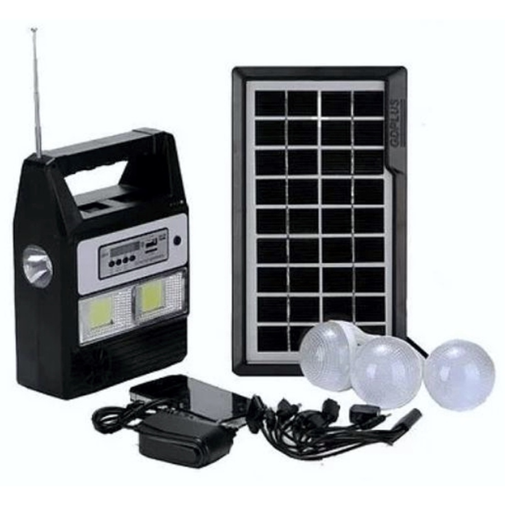 Detalhes do Kit Gerador Energia Solar Rádio Fm Usb Bluetooth Placa Solar 3 Lampadas Led
