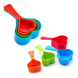 Kit Medidor De Cozinha Formato de Coração Com 4 Peças Utensílio de Cozinha Colorido e Decorativo