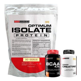 Kit Optimum Isolate Whey Protein 2kg, BCAA 100g, Power Creatina 100g - Bodybuilders