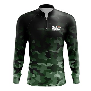 Camisa de Pesca Proteção Solar UV Camuflado - Mar Negro
