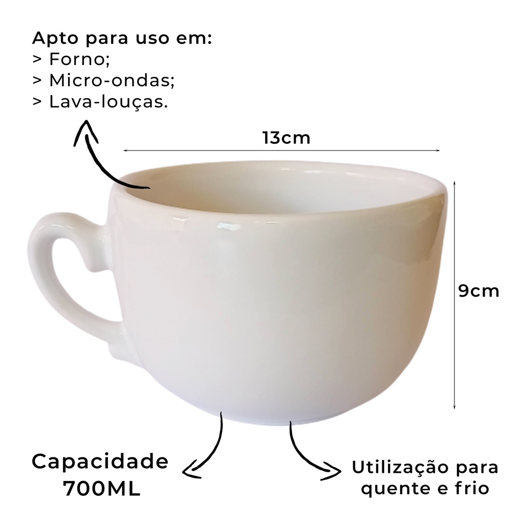 Consumê Tigela Cumbuca Xícara Grande Sopeira Caldos Cerâmica 700ml