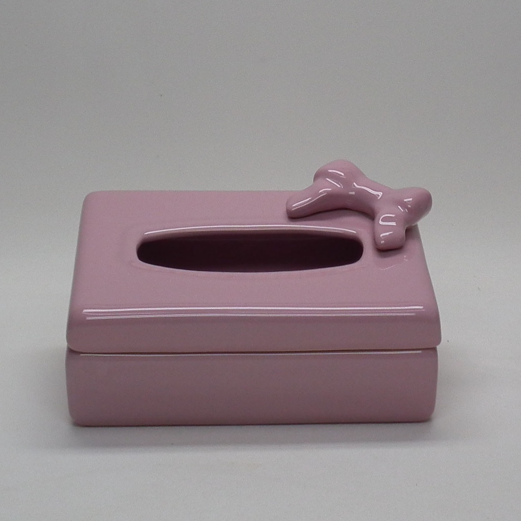 Caixa Porta Lenço Umedecido de Porcelana para Kit Higiene Bebê ou Banheiro Rosa Bebe com laço