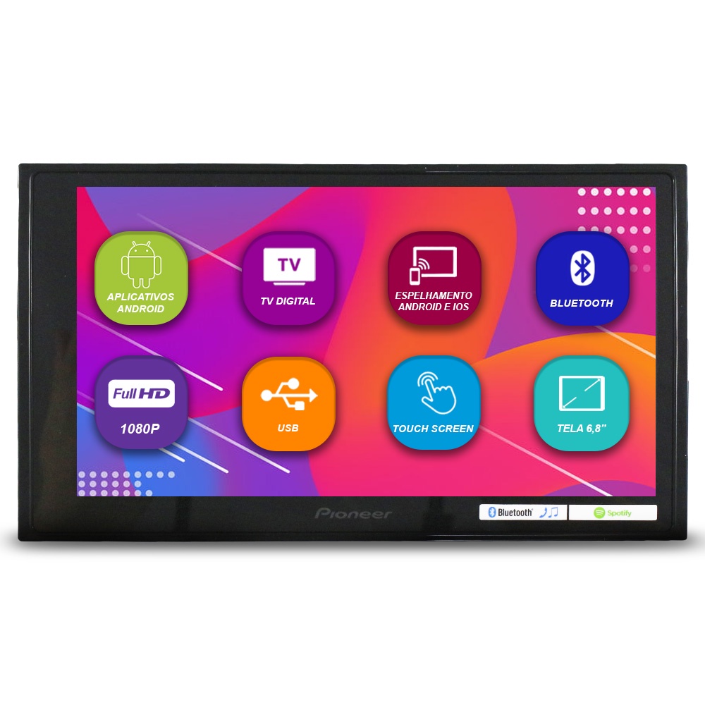 Central Multimídia Automotivo 2 Din 6.8 Pol Pioneer DMH-Z5380TV Universal TV Digital Espelhamento Android Ios Bluetooth