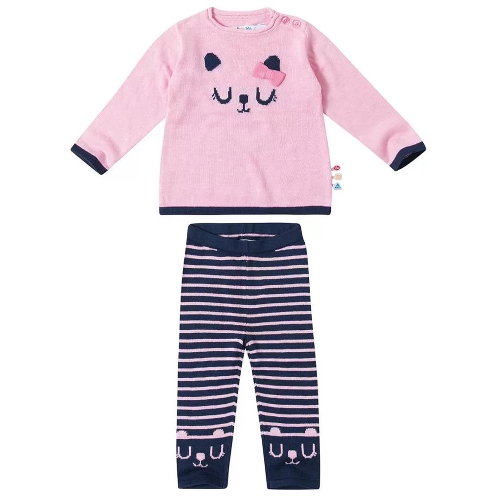 Conjunto Tricot Infantil Inverno Tamanho 1 Rosa Panda - Zig Zig Zaa