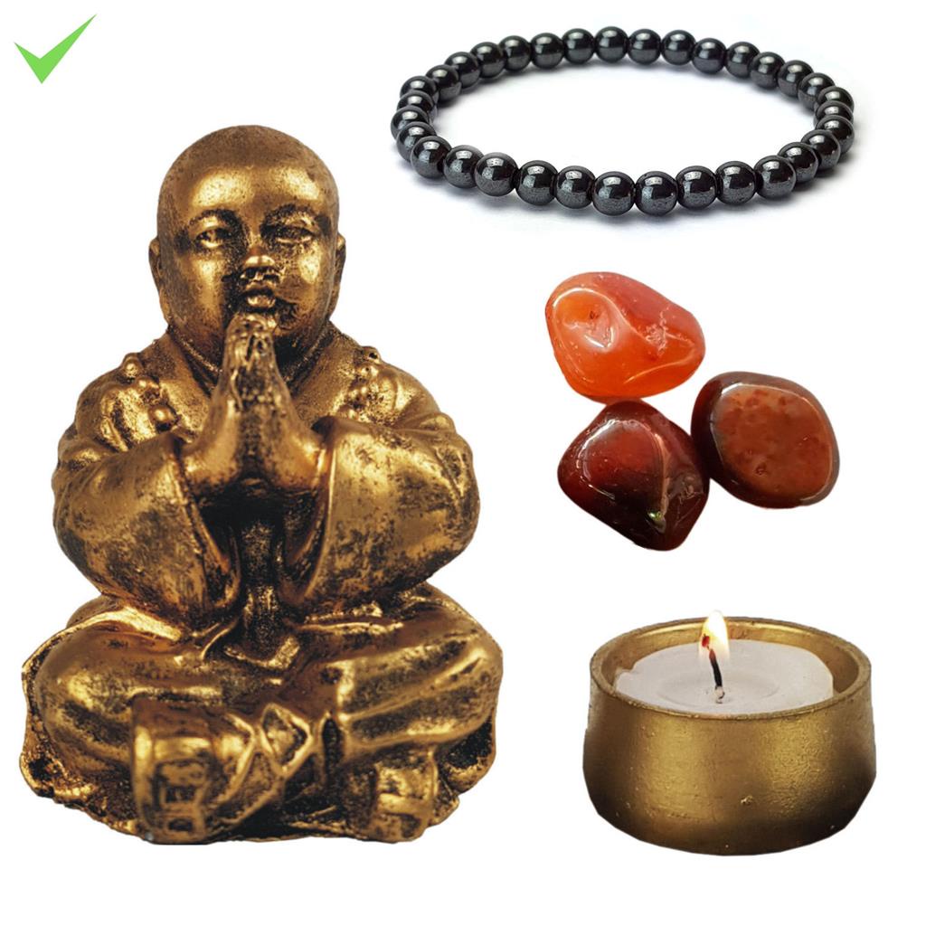 Imagem Estatua Buda Chines Orando Zen Cornalina Pulseira Porta Vela