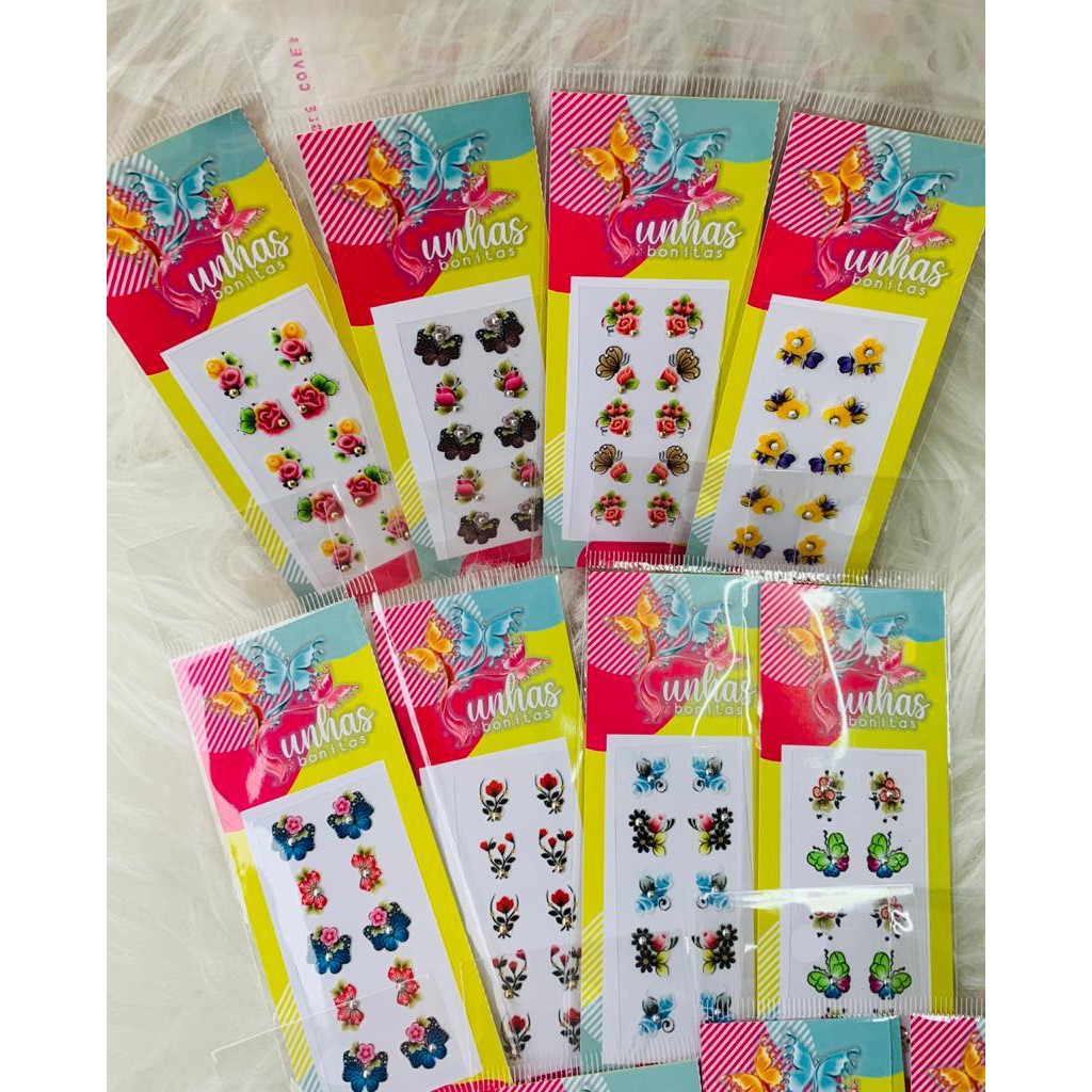 100 Cartelas de Adesivos de Unhas 3D com PEDRAS (COLORIDO) Atacado Artesanais Unhas Bonita Adesivos em Oferta na Shopee