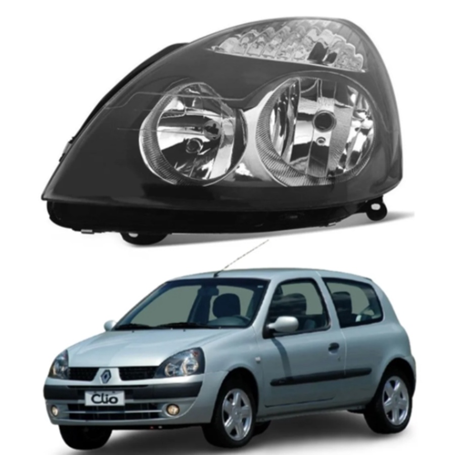 Farol Dianteiro Renault Clio 2003 2004 2005 2006 2007 2008 2009 2010 2011 Máscara Negra