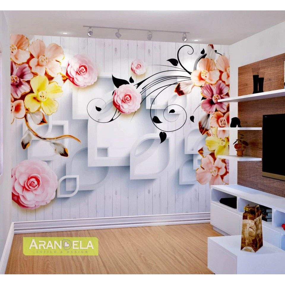 Papel de Parede 3D Geométrico Floral Design Quarto e Sala Adesivo Autocolante Lançamento Sob Medidas