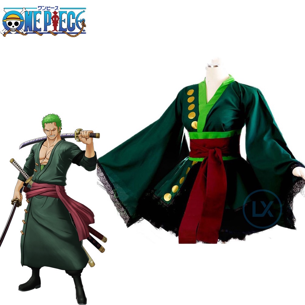 Anime One Piece Cosplay Zoro Lolita Kimono Vestido Completo Define