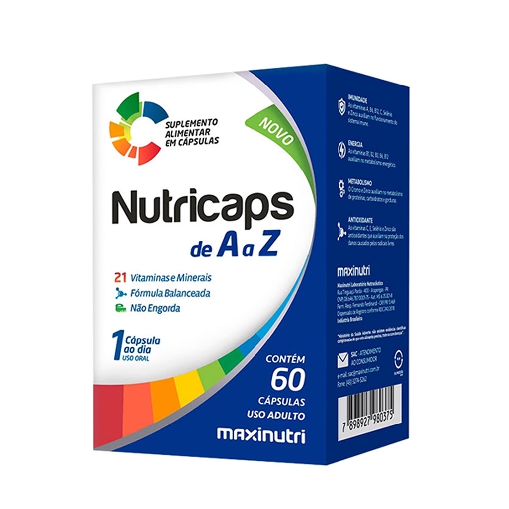Nutricaps A-Z 100% IDR 250mg 60 Cápsulas - MaxiNutri em Oferta na Shopee