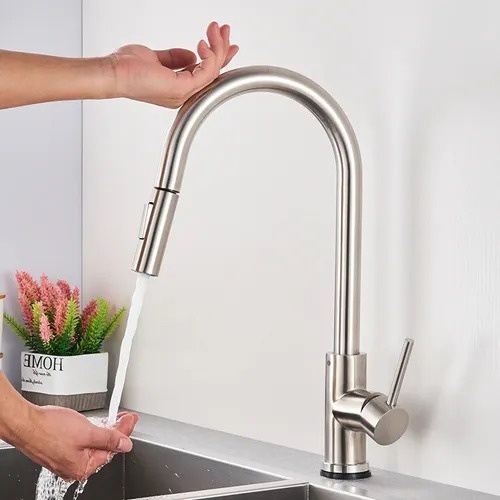 Torneira Automática Com Sensor Prateada Gormet Para Cozinhas Com Extensor