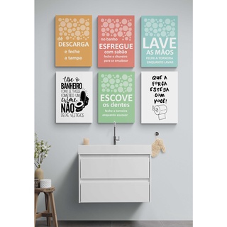 kit 6 Quadro decorativo para banheiro economize água e mantenha limpo