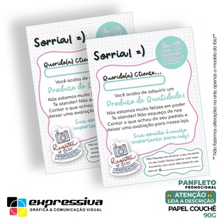 PANFLETOS DE AGRADECIMENTO 100 UNID. - COUCHÊ 90gr brilho - 10x14cm - Agradecimento cliente, encomenda, EXPRESSIVA
