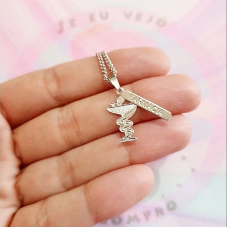 Colar Farmácia aço inox cirúrgico gargantilha corrente feminina pingente formatura profissional profissão farmacêutica em Oferta na Shopee