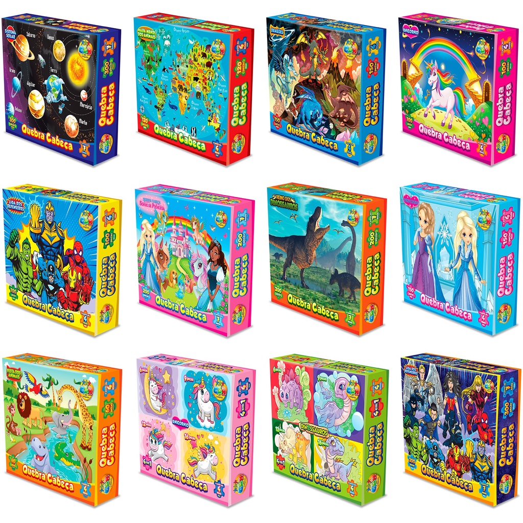 Quebra Cabeça Infantil + 4 anos - Varios temas a escolher | Shopee Brasil