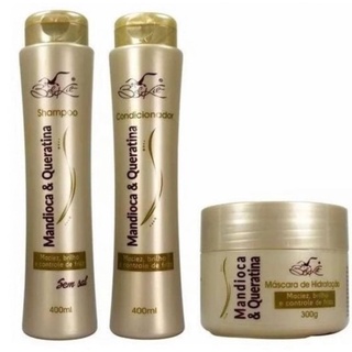 Kit capilar mandioca e queratina - Nutrição capilar - Hidratação capilar - Anti Frizz. Belkit. 3 produtos.